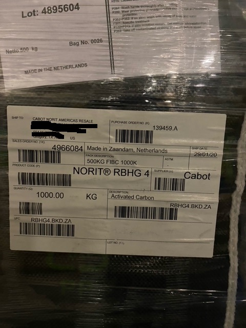 Activated Carbon,  72 tons