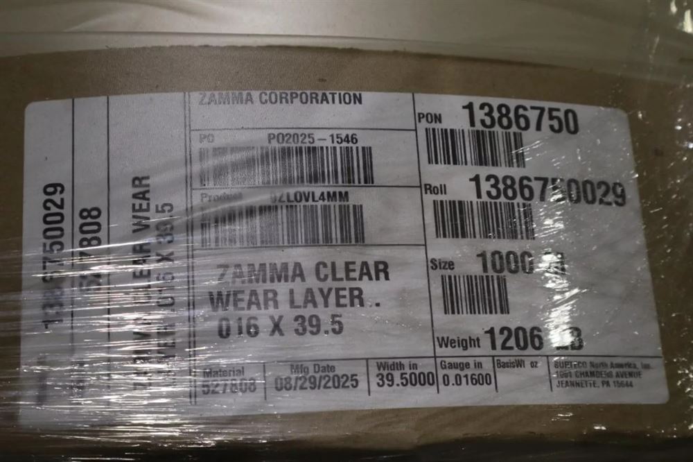 Clear Wear Layer Overlay Rolls 0.016" x 39.5", 3281' Per Roll - 50 Tons