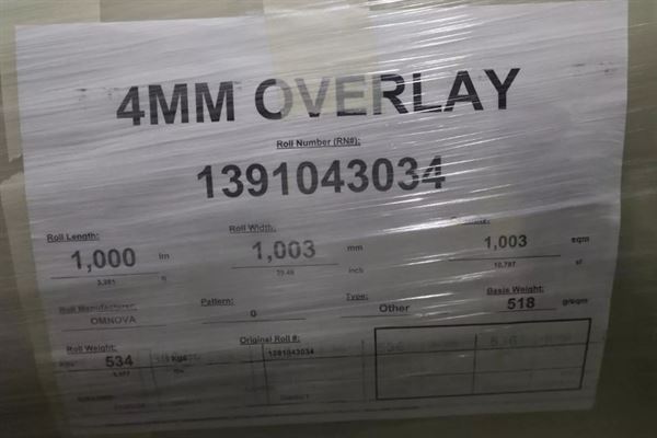 Clear Wear Layer Overlay Rolls 0.016" x 39.5", 3281' Per Roll - 50 Tons