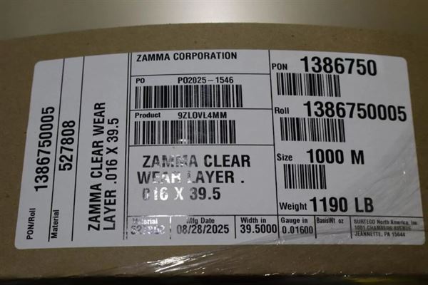 Clear Wear Layer Overlay Rolls 0.016" x 39.5", 3281' Per Roll - 50 Tons
